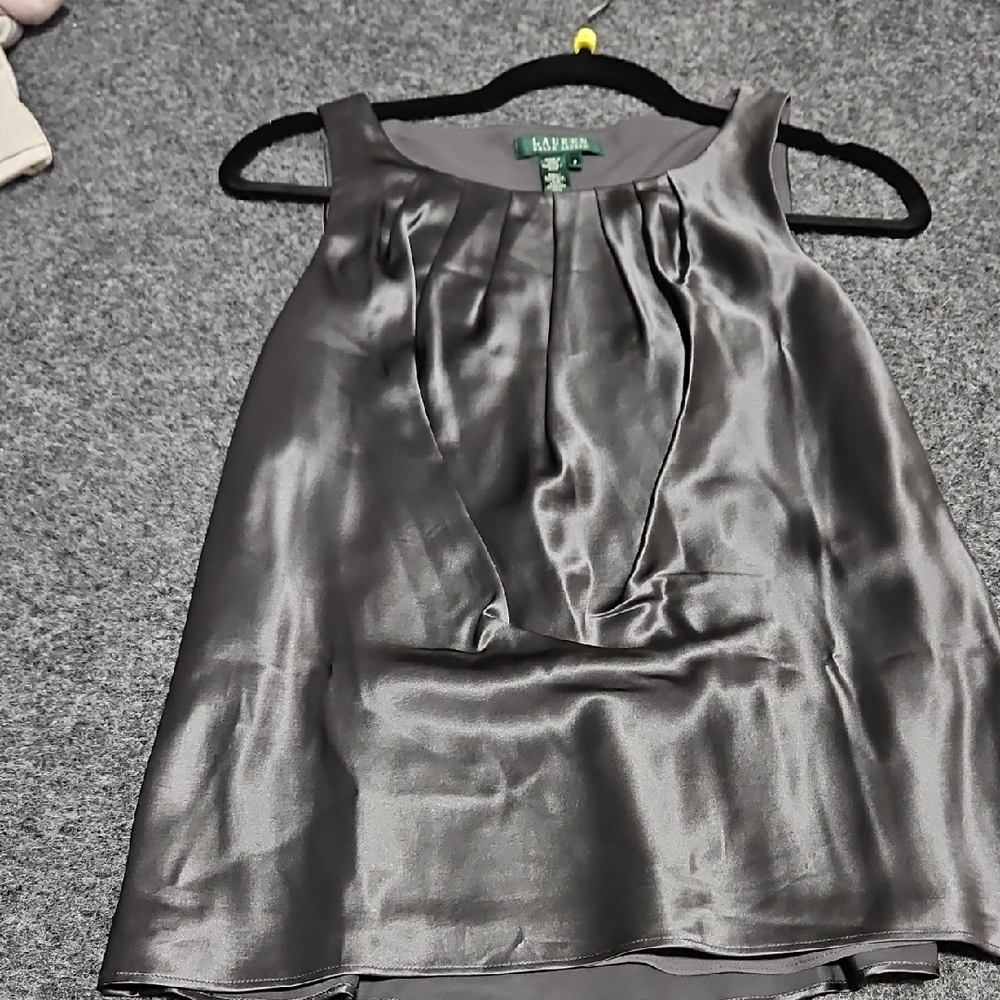 Lauren Ralph Lauren Dark Gray SILK Sleeveless Top